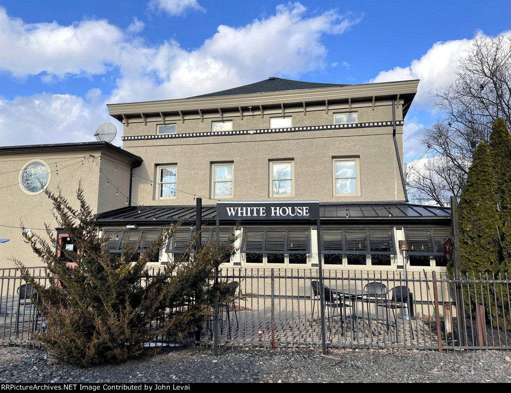 White House Station sign in front of The Rail Bar/Restaurant